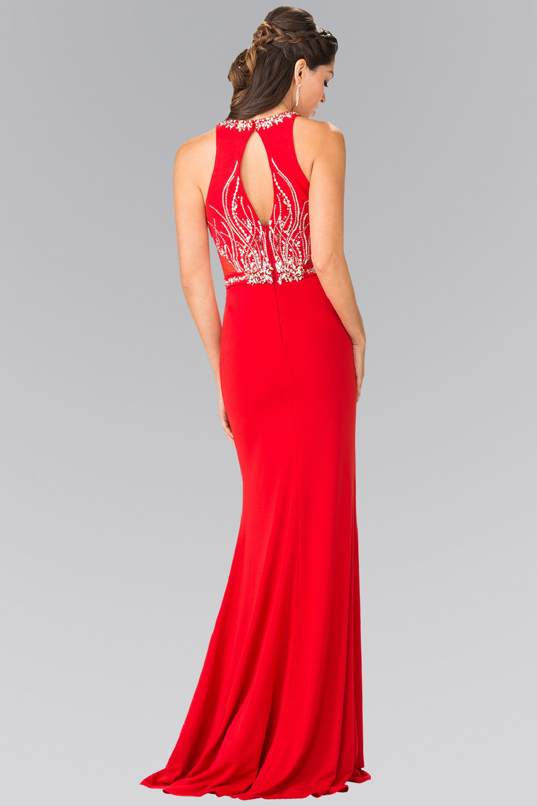 Beads Embellished Long Dress with Sheer Sides