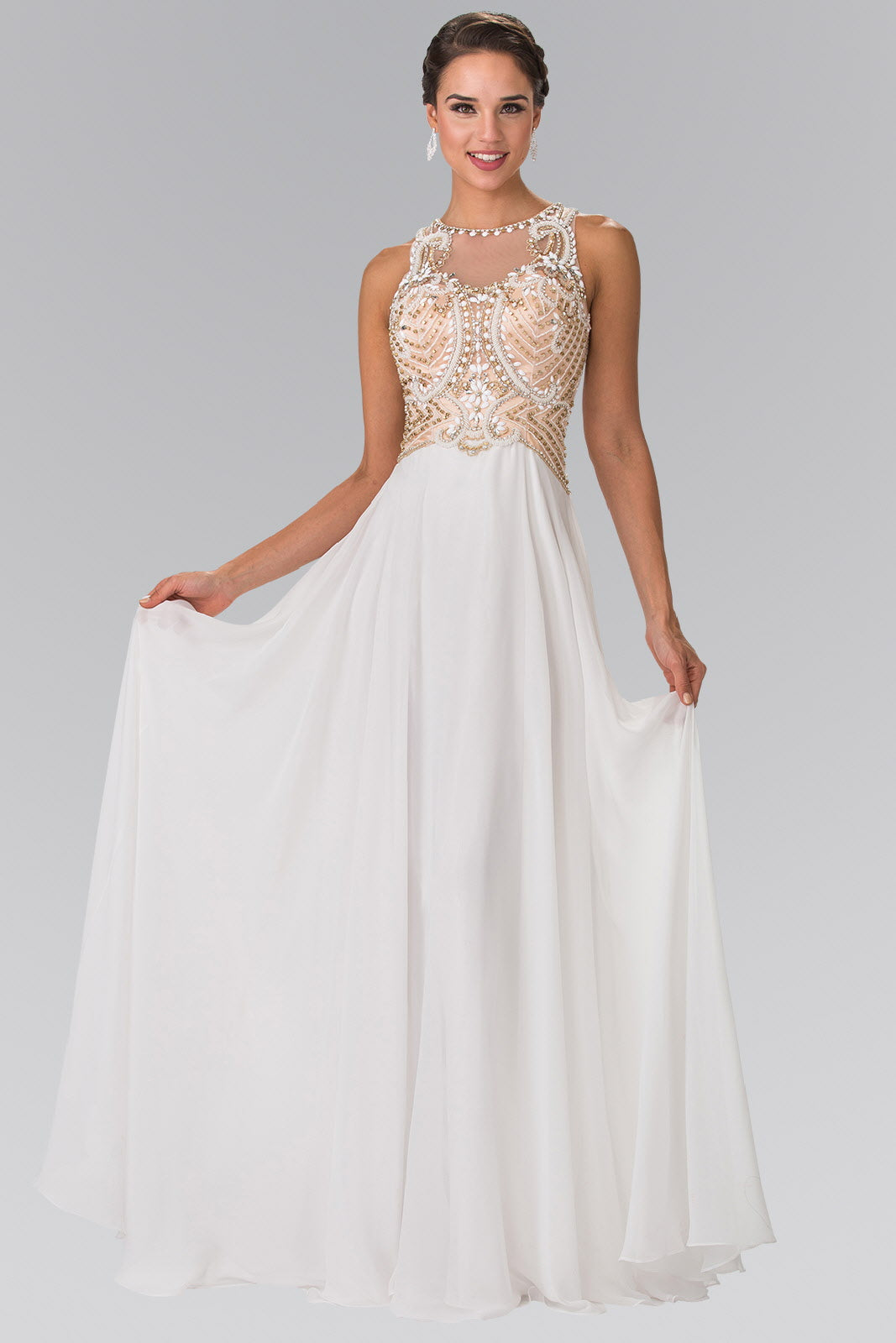 Beads Embellished Bodice Chiffon Long Dress