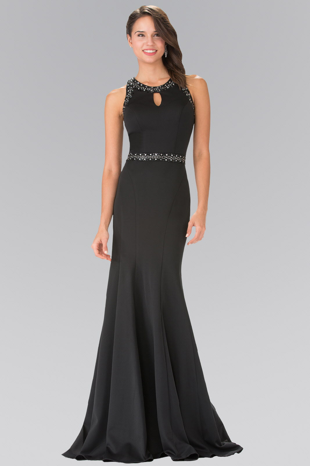 Beads Embellished Bodice Long Dress with Sheer Back