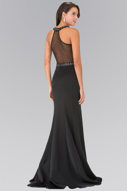 Beads Embellished Jersey Long Dress with Sheer Back