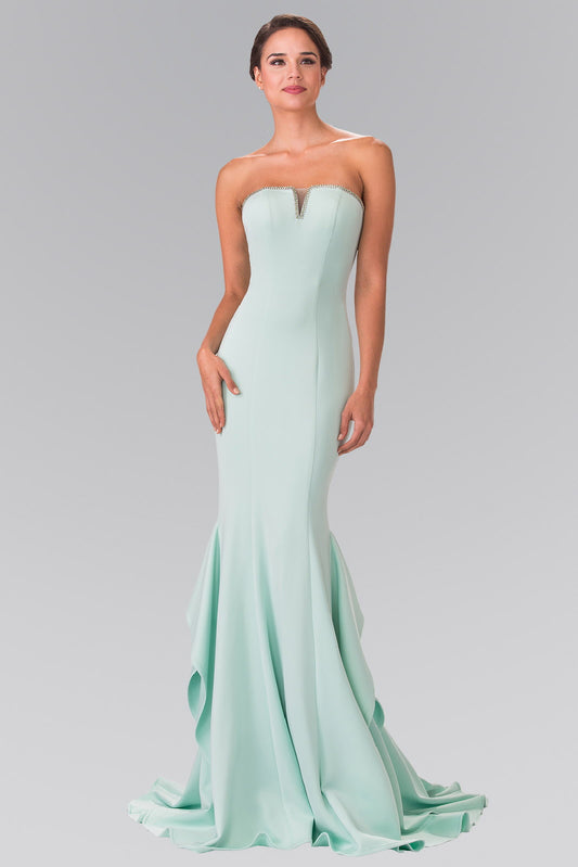 Strapless Long Dress with Beading Along The Top of The Bodice