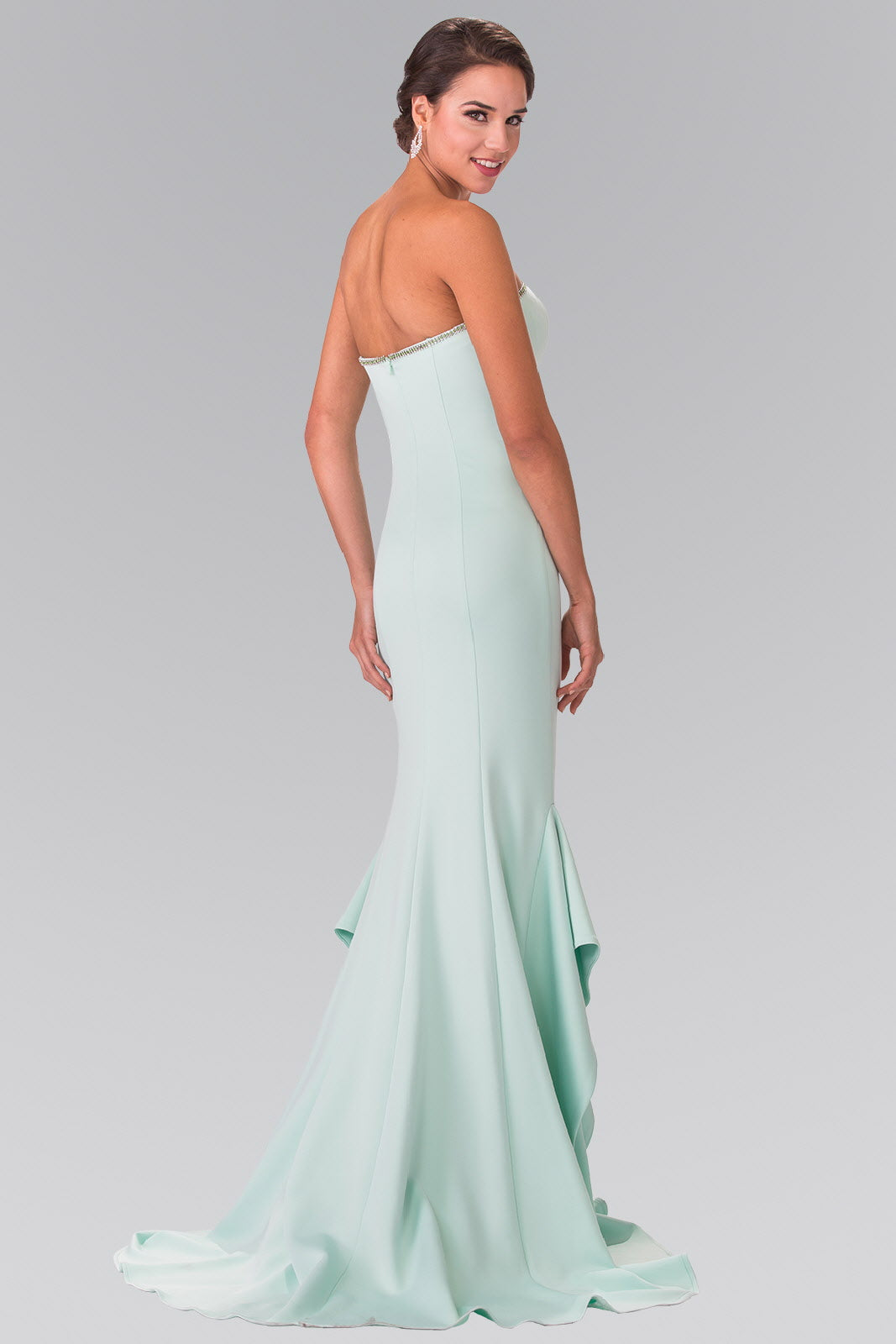 Strapless Long Dress with Beading Along The Top of The Bodice