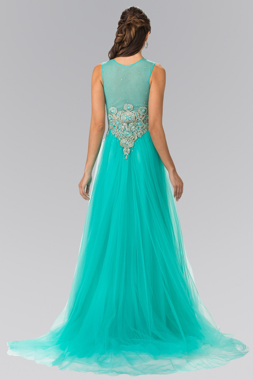 Embroidered Bodice Tulle Long Dress