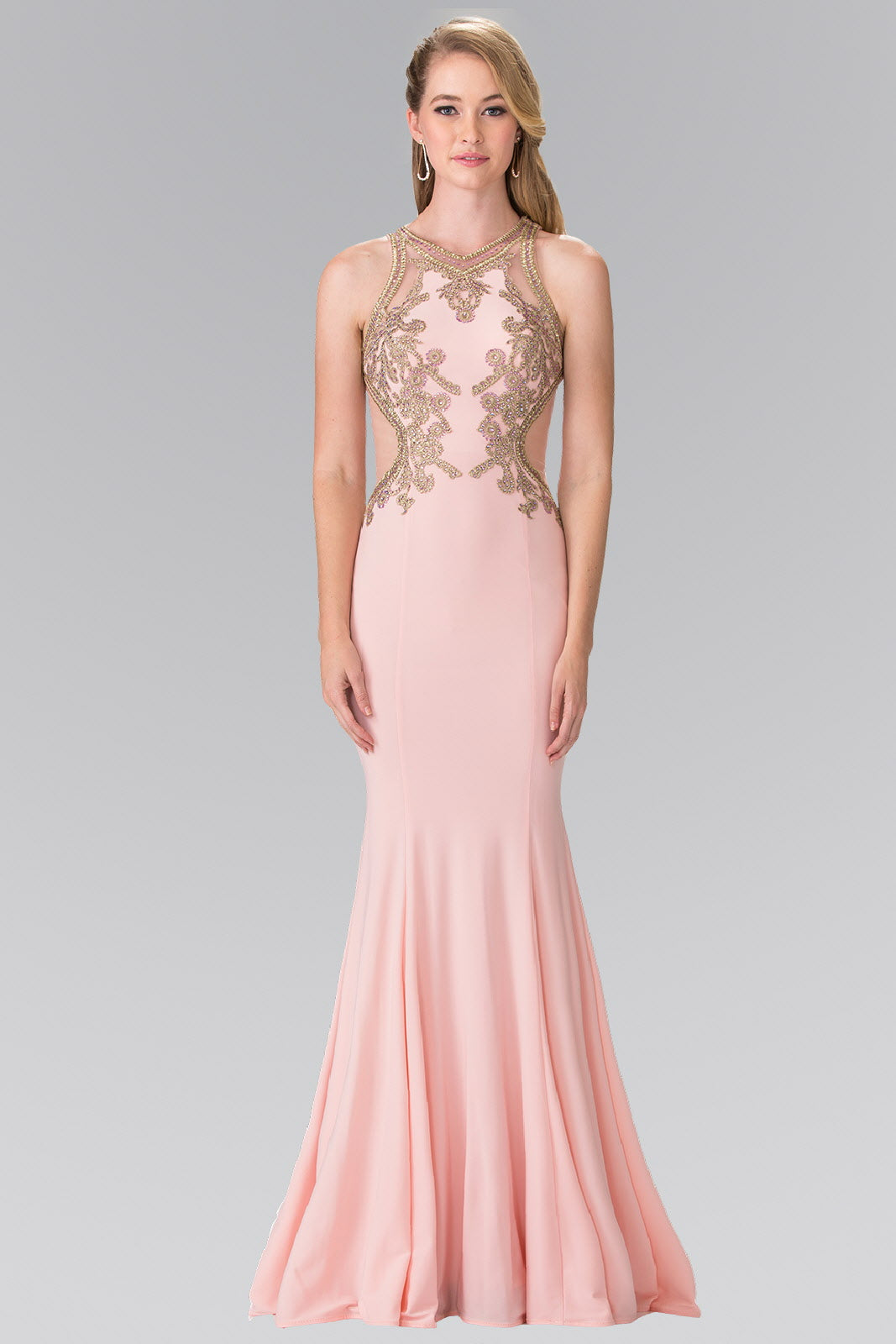 Beading and Embroidery Jersey Long Dress with Sheer Back