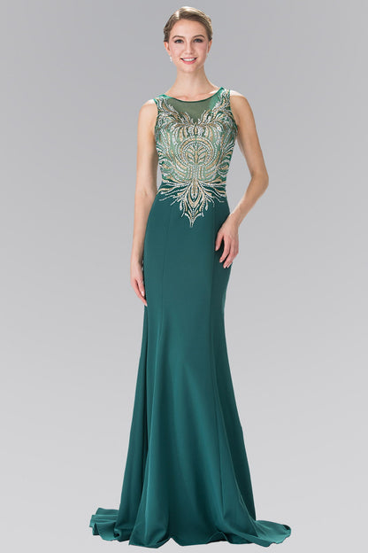 Embroidered Jersey Long Dress with Beading Details