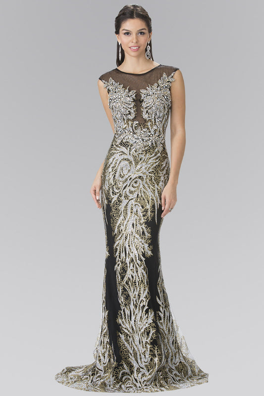 Beaded Bodice Long Dress with Full Embellishment