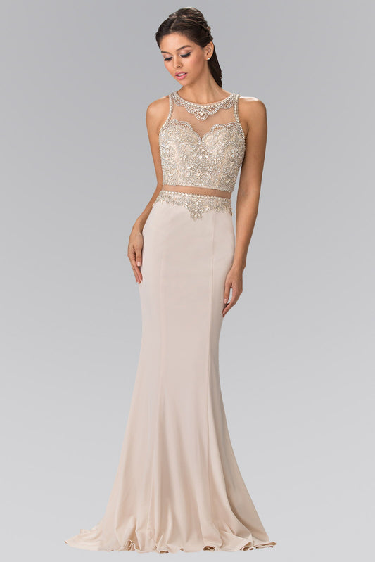 Mock Two-Piece Long Dress with Beaded Top