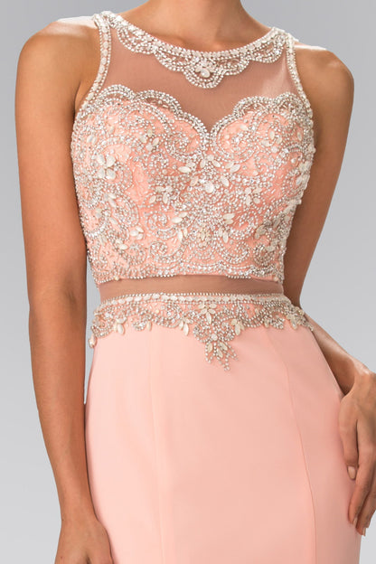 Mock Two-Piece Long Dress with Beaded Top