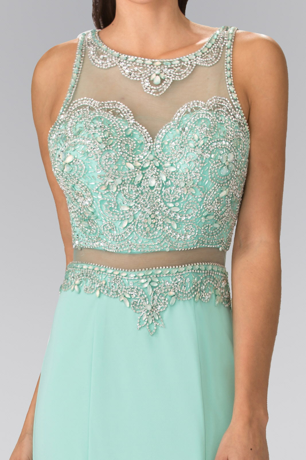 Mock Two-Piece Long Dress with Beaded Top