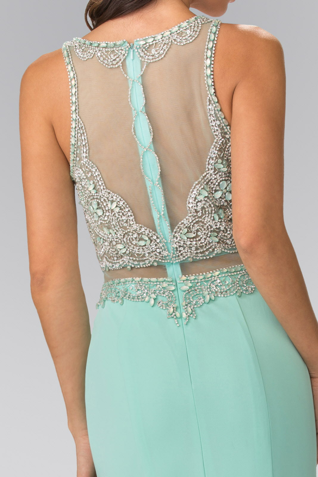 Mock Two-Piece Long Dress with Beaded Top