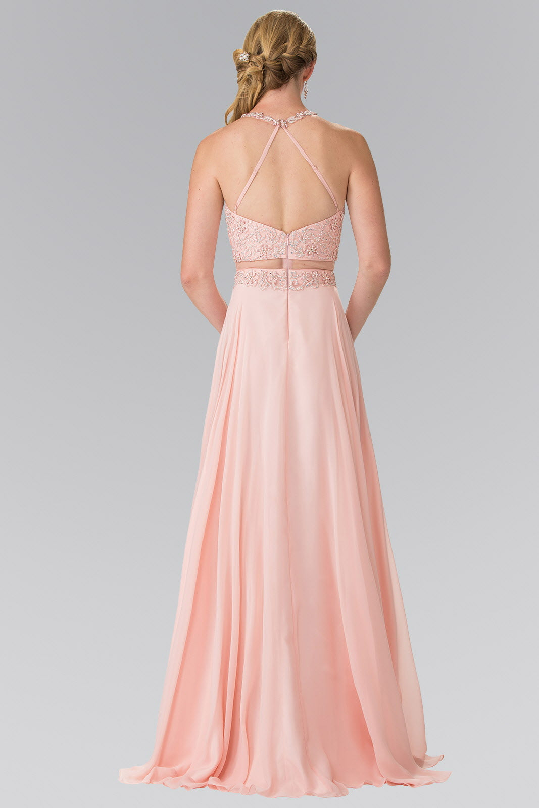 Mock Two-Piece Dress with Beaded Top and Open Back