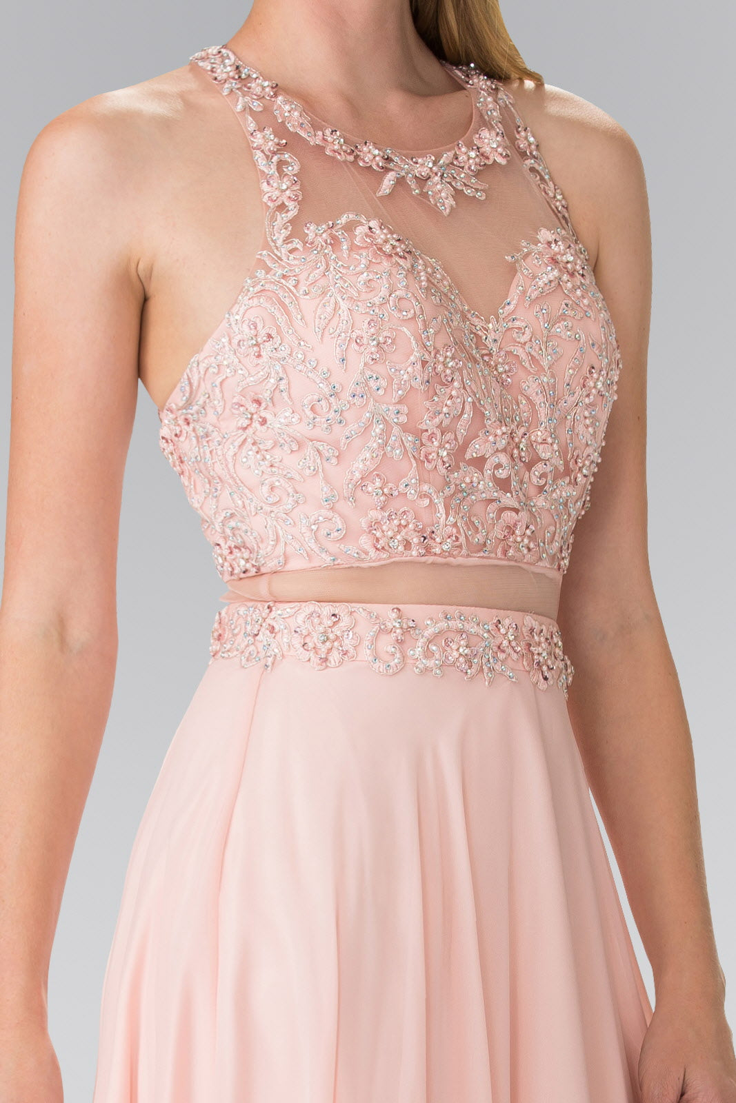 Mock Two-Piece Dress with Beaded Top and Open Back