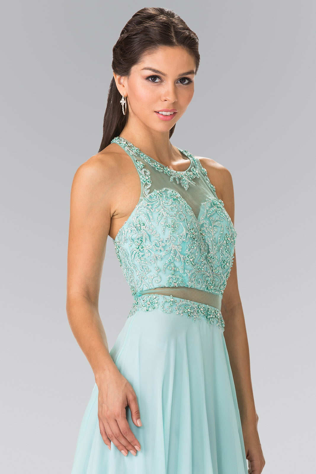 Mock Two-Piece Dress with Beaded Top and Open Back