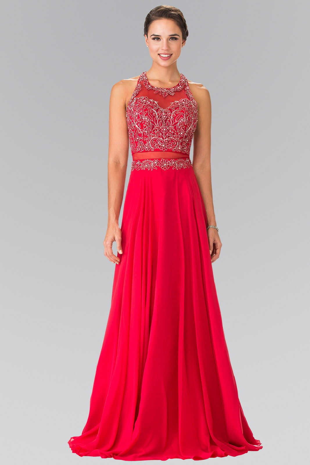 Mock Two-Piece Dress with Beaded Top and Open Back