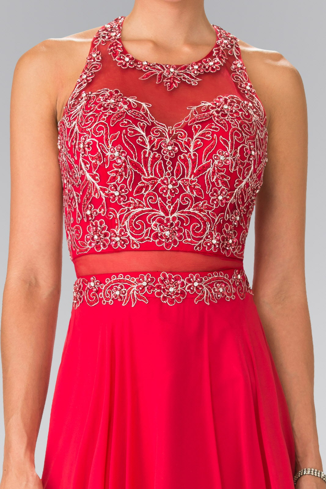 Mock Two-Piece Dress with Beaded Top and Open Back