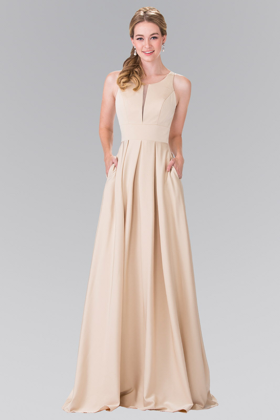 Prom Dress with Notched Scoop and Long Skirt