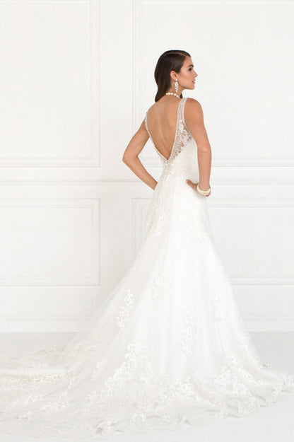 Mesh A-Line Long Dress Wedding Gown with Jewels