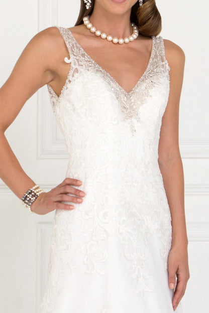 Mesh A-Line Long Dress Wedding Gown with Jewels