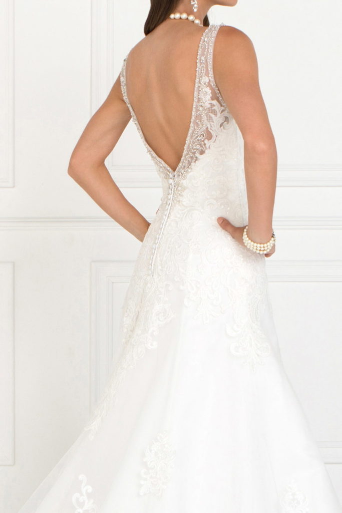 Mesh A-Line Long Dress Wedding Gown with Jewels