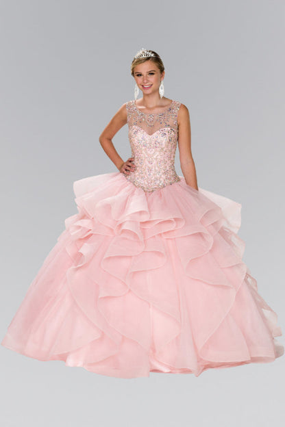 Full Beaded Bodice Illusion Sweethearted Ball Gown /w Bolero