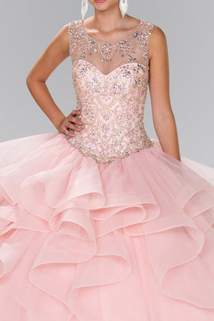 Full Beaded Bodice Illusion Sweethearted Ball Gown /w Bolero