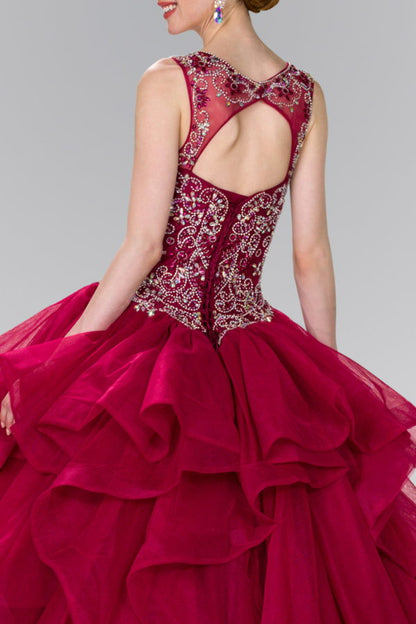 Full Beaded Bodice Illusion Sweethearted Ball Gown /w Bolero