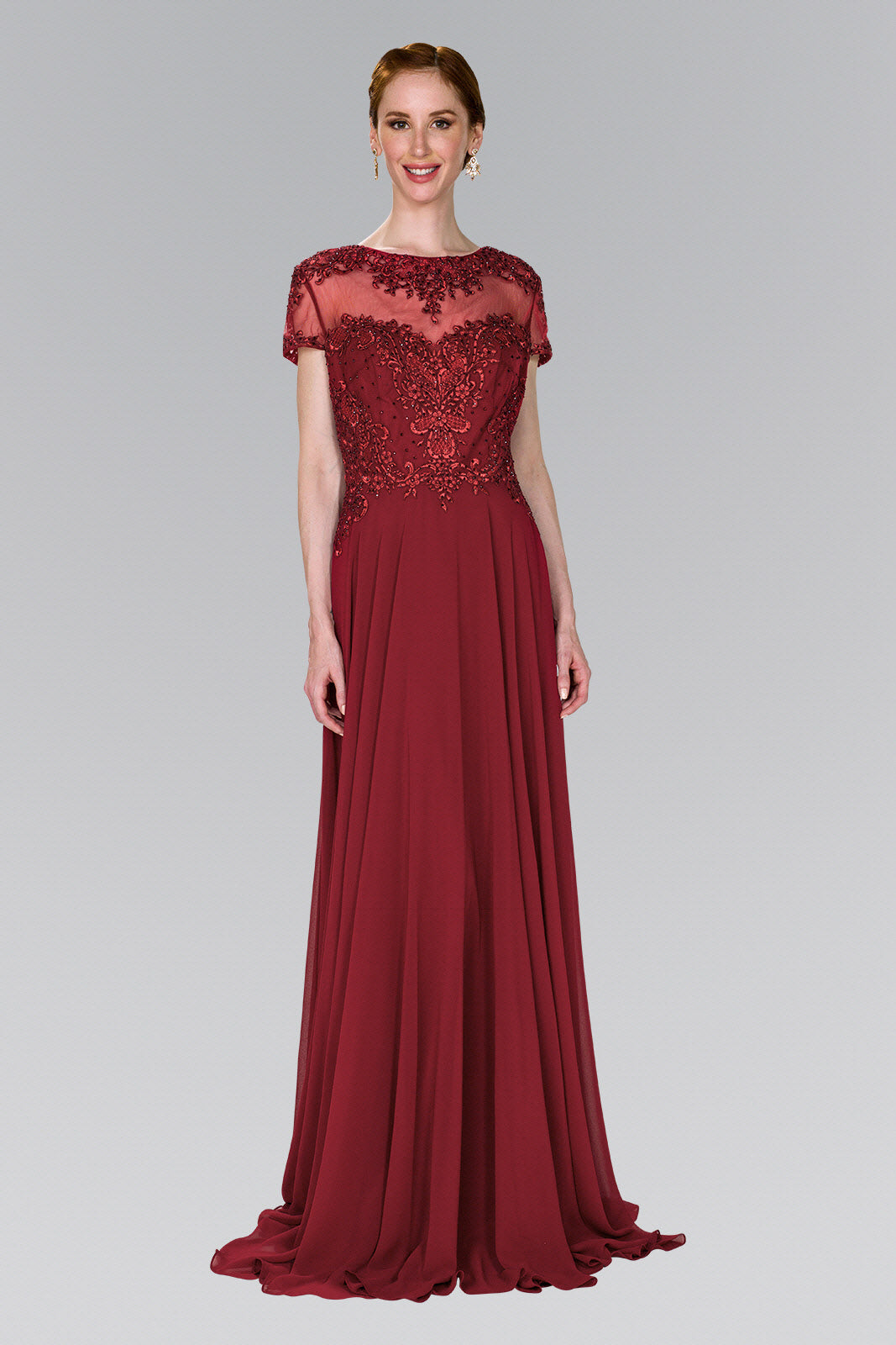 Chiffon A-Line Long Dress with Embroidery and Beads