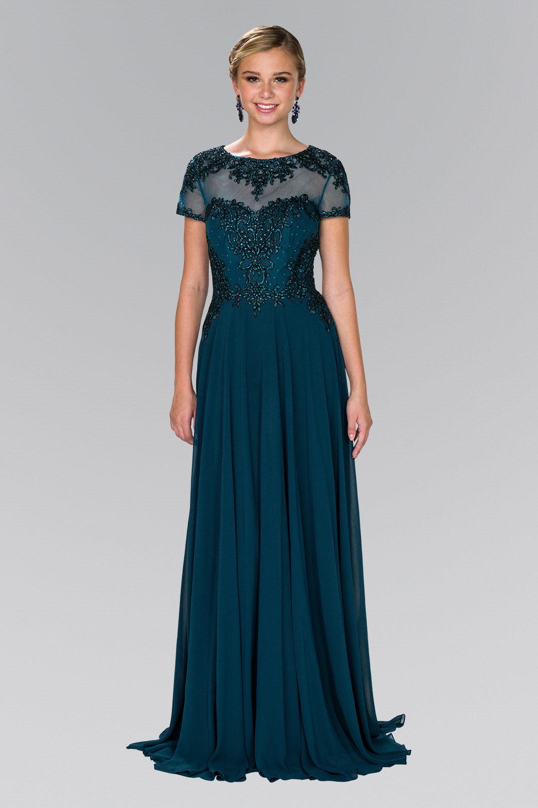 Chiffon A-Line Long Dress with Embroidery and Beads