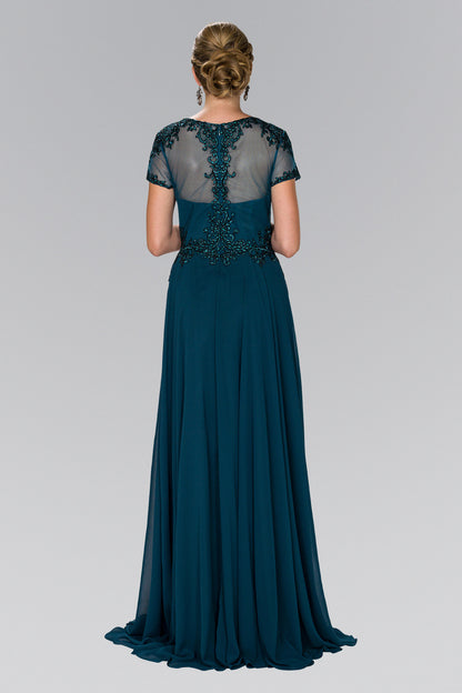 Chiffon A-Line Long Dress with Embroidery and Beads