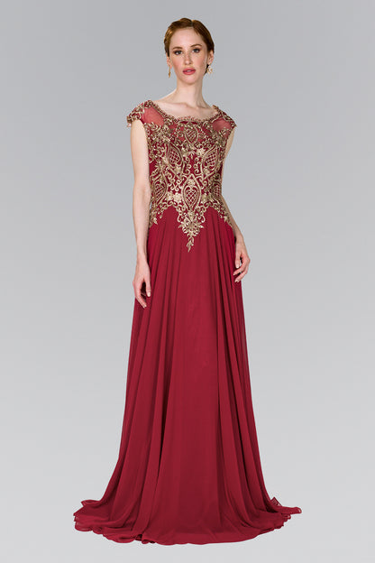 Embroidered Bodice Chiffon Long Dress