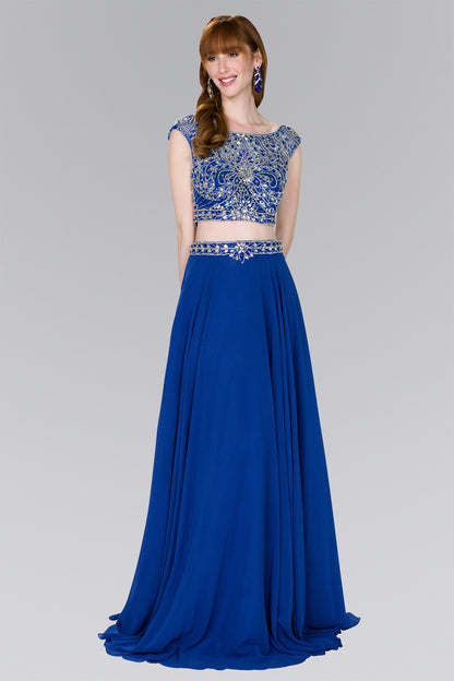 Two-Piece Chiffon A-Line Long Dress with Jewels