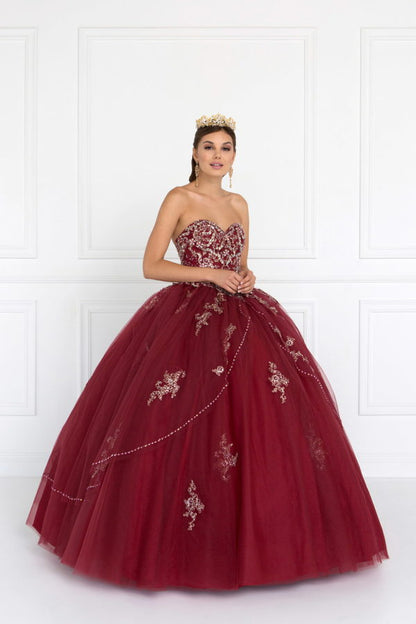 Beads Embellished Tulle Ball Gown with Bolero