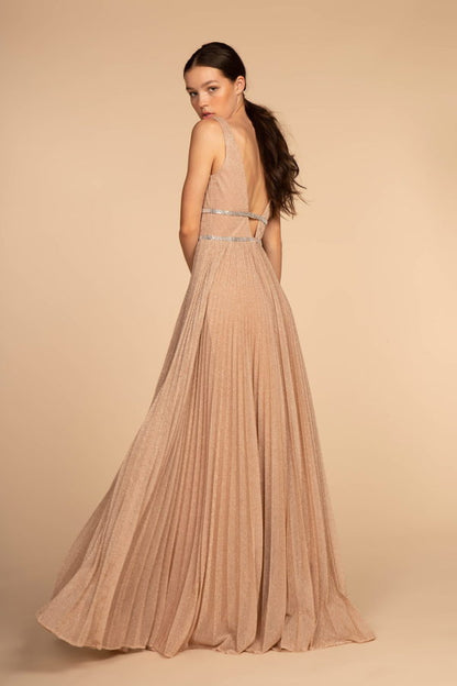 Metallic Jewel V-Back Long Dress