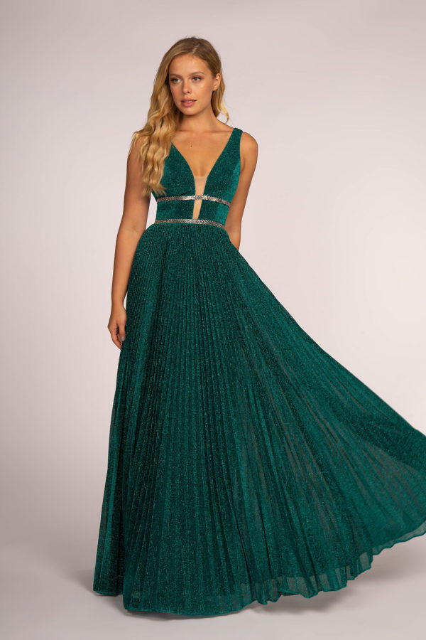 Metallic Jewel V-Back Long Dress