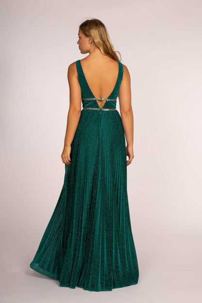 Metallic Jewel V-Back Long Dress