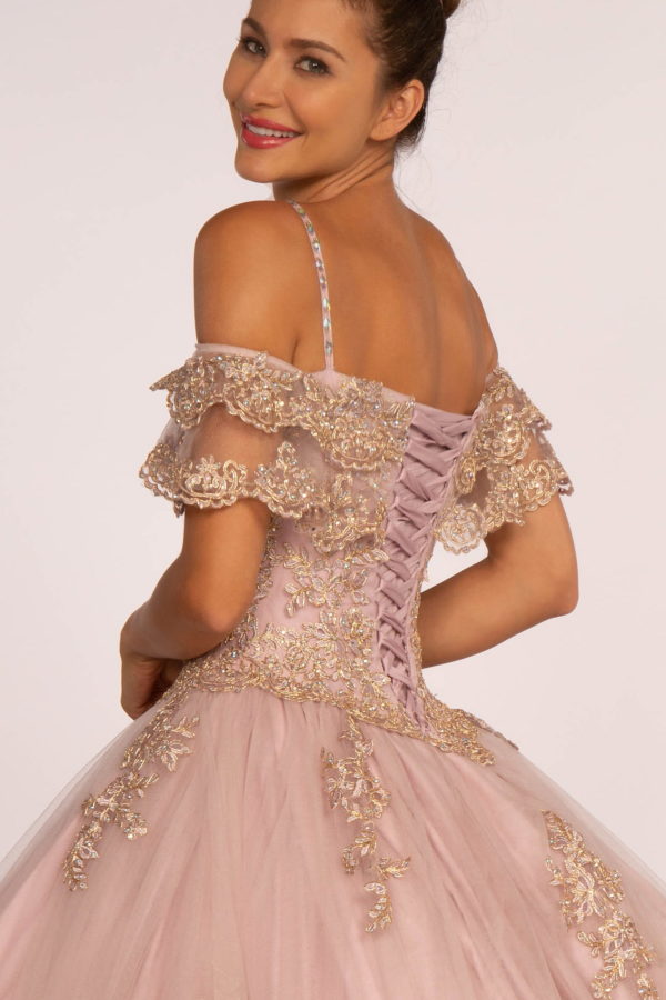 Off-the-Shoulder Embroidered Mesh Ball Gown