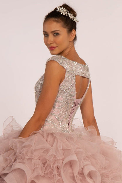 Beads and Sequin Embellished Bodice Boat Neck Ball Gown