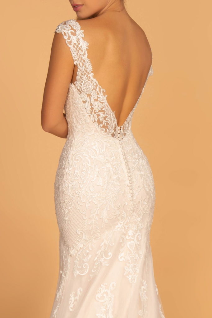 Embroidery Embellished Mesh Wedding Gown w/ Netting Shoulder Strap