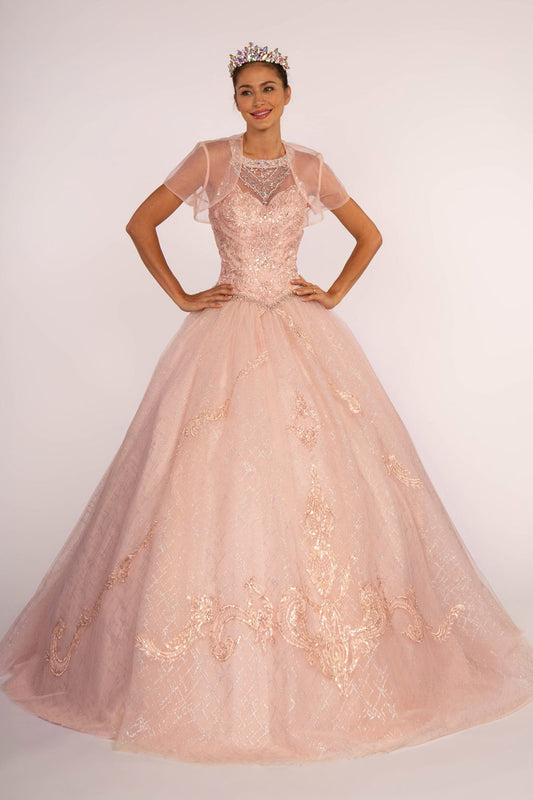 Jewel Embellished Bodice Glitter Mesh Quinceanera Dress