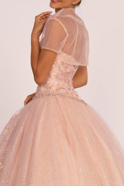 Jewel Embellished Bodice Glitter Mesh Quinceanera Dress