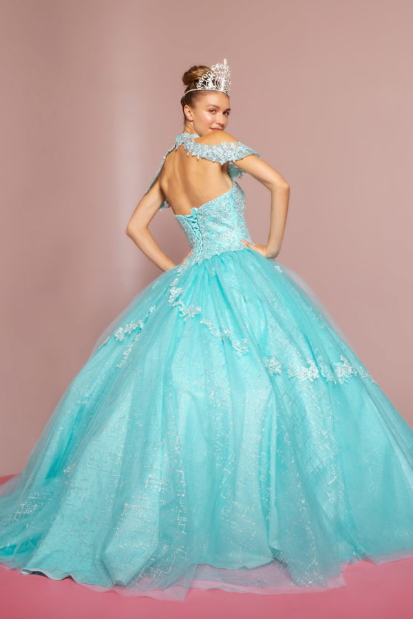 Embroidered Bodice Glitter Mesh Quinceanera Dress