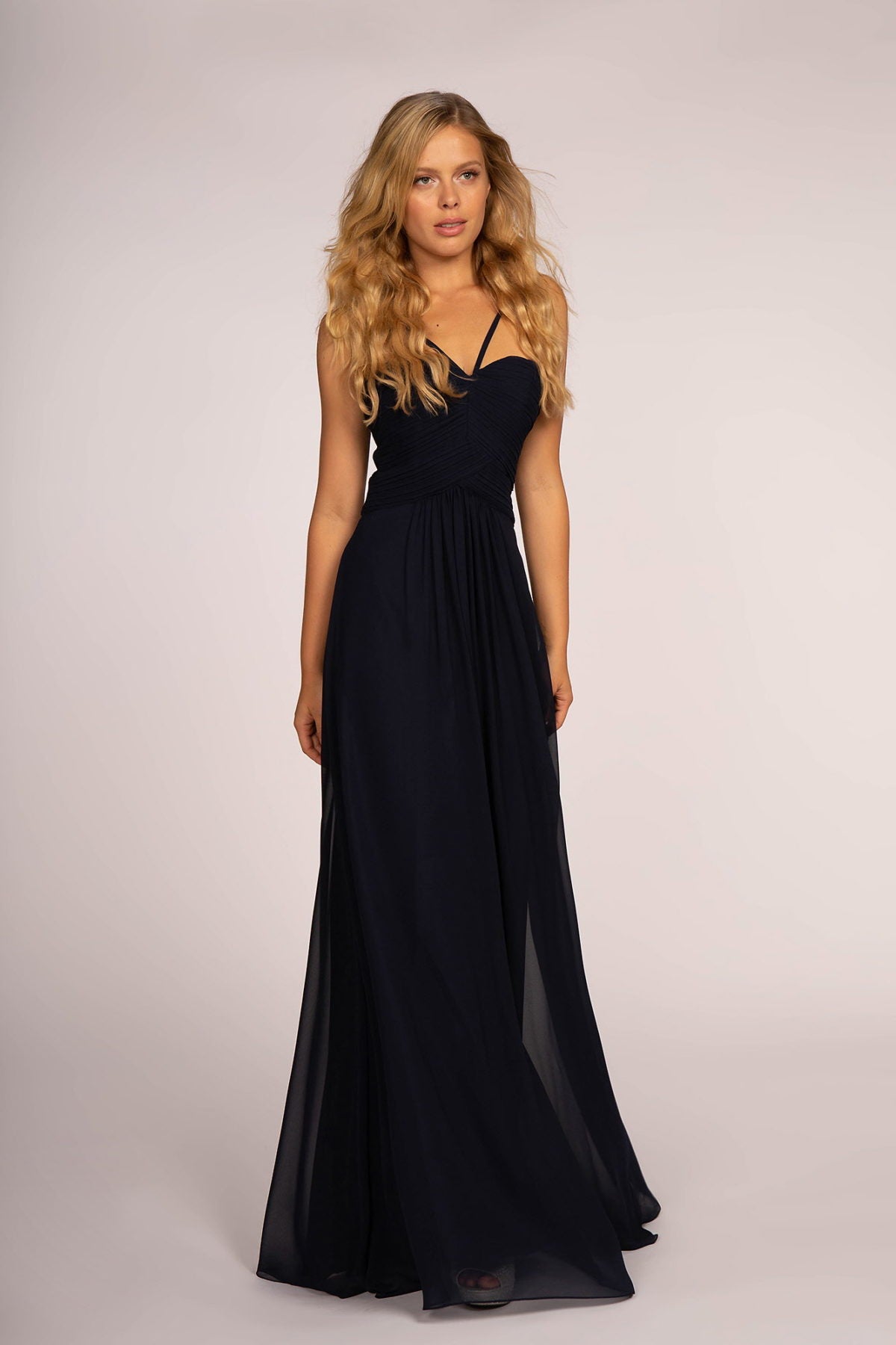 Chiffon Ruched-Bodice Long Dress