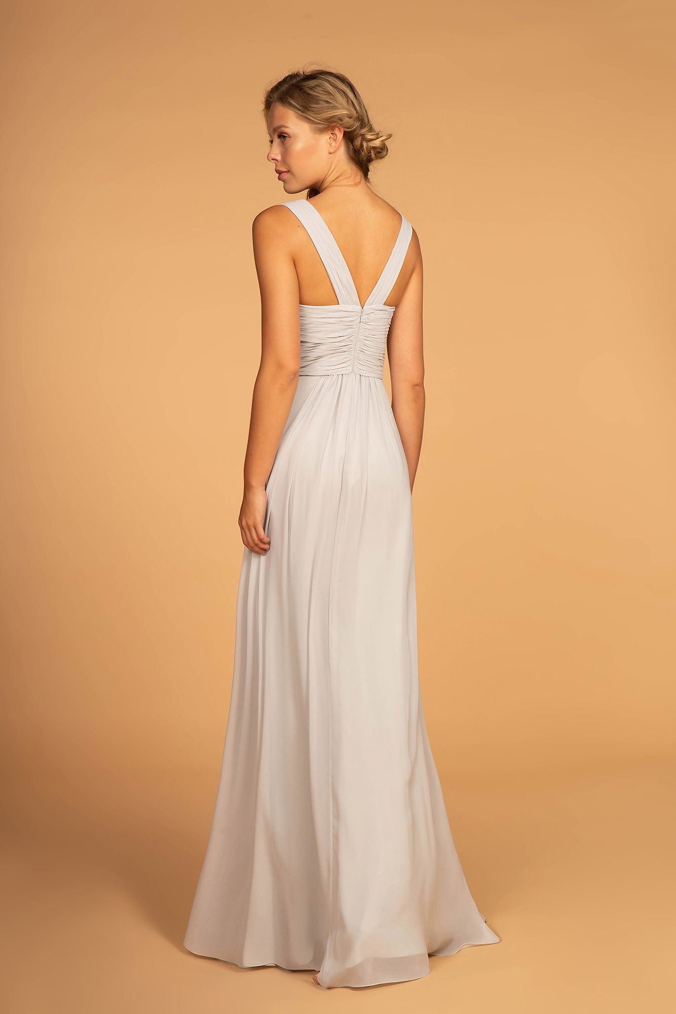 Chiffon Ruched-Bodice A-Line Long Dress