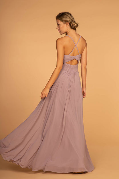 Chiffon Ruched Bodice Long Dress