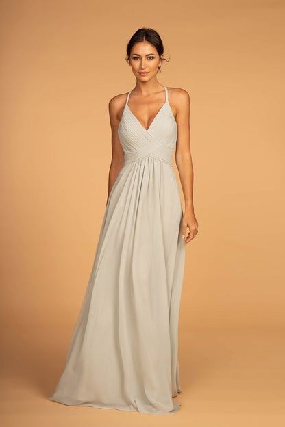 Chiffon Ruched Bodice Long Dress