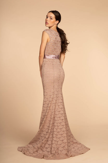 Jewel Embellished Bodice Lace Long Dress