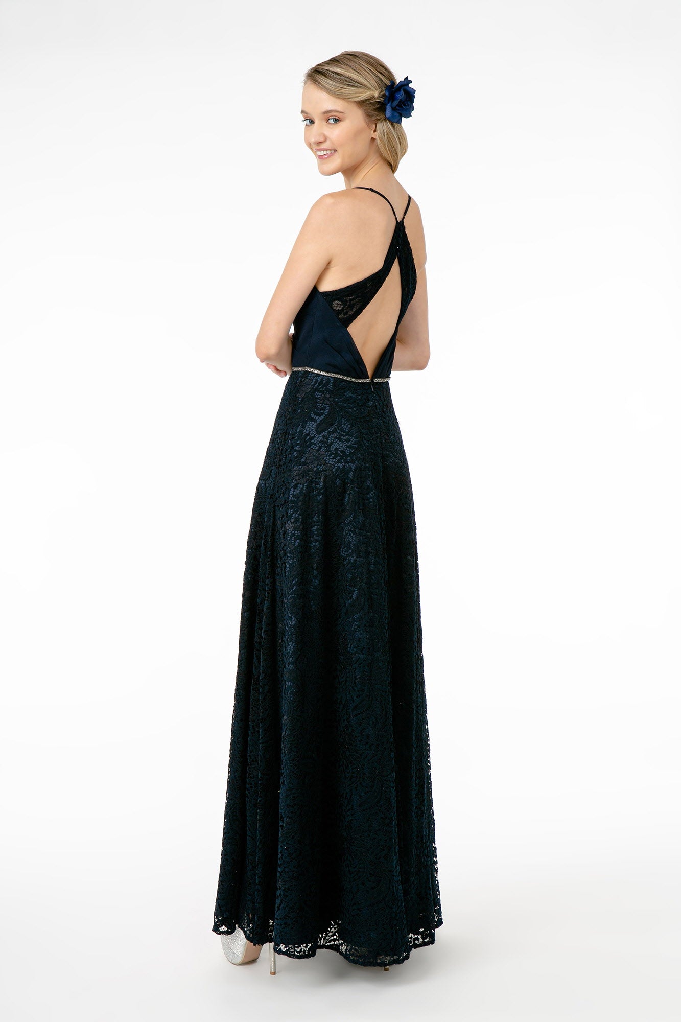 Sweetheart Neckline Lace A-Line Long Dress w/ Cut-Out-Back