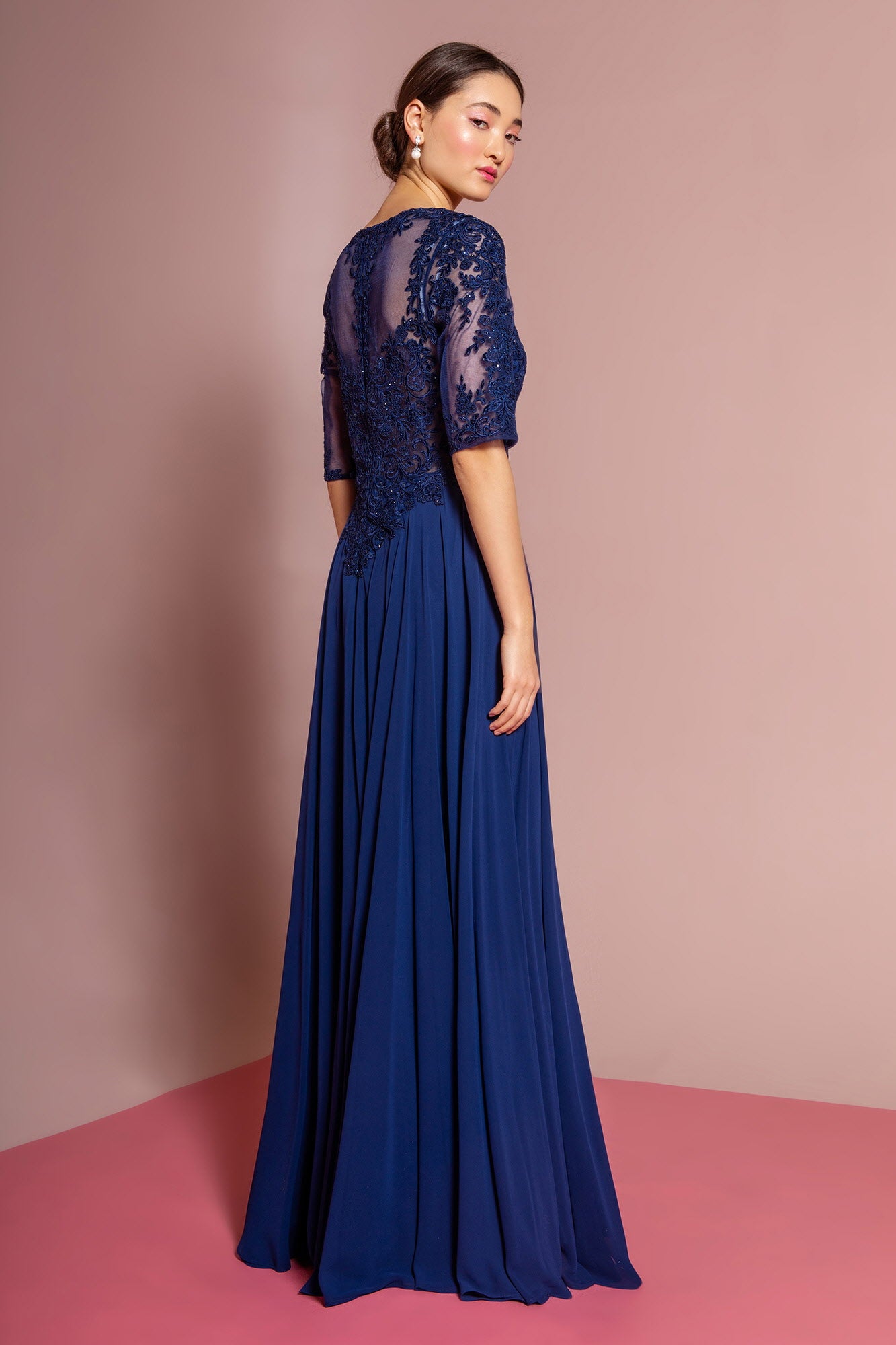 Chiffon Jewel Embroided Long Dress