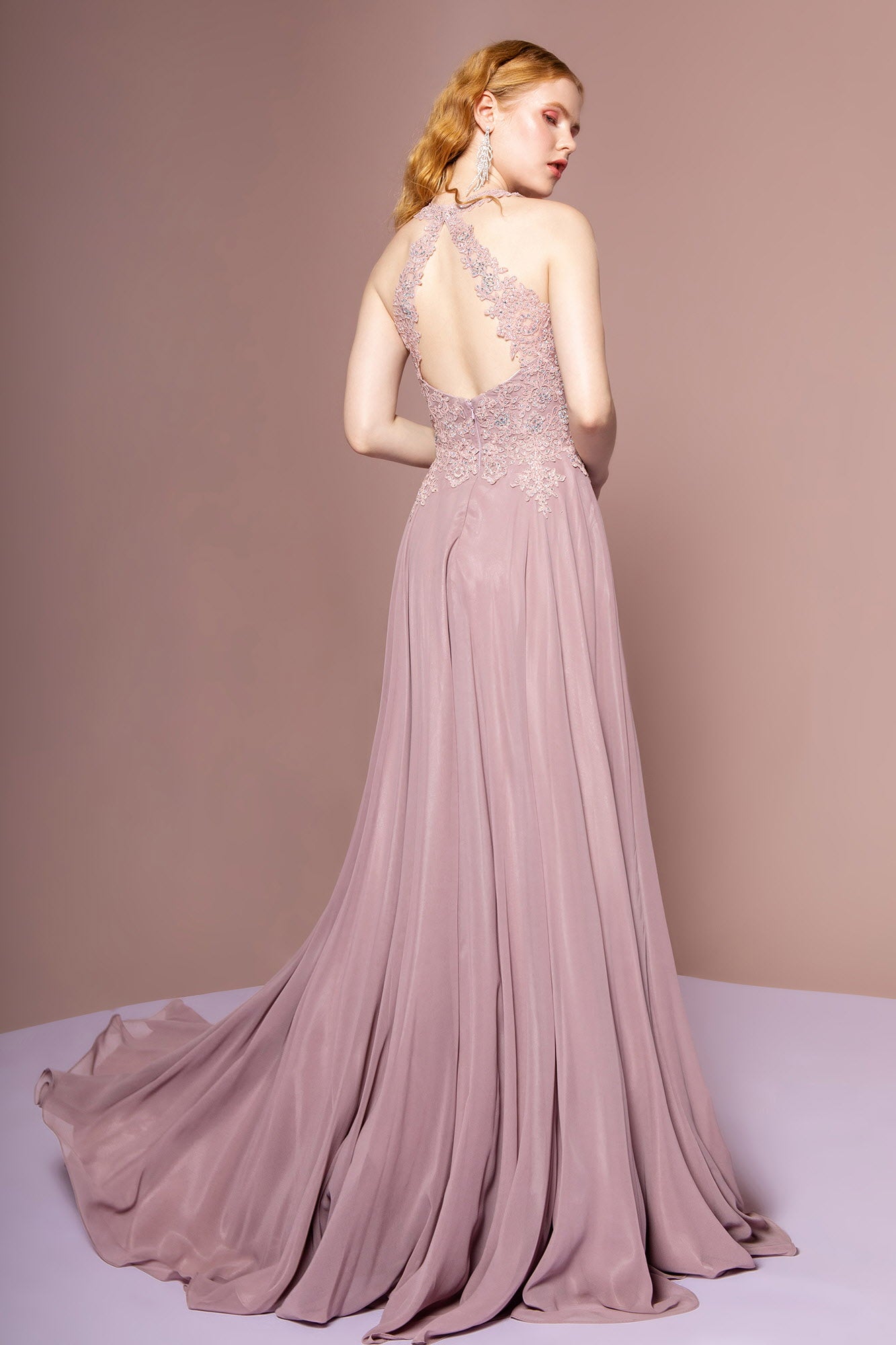 Jewel Embellished and Embroidered Bodice Chiffon Long Dress