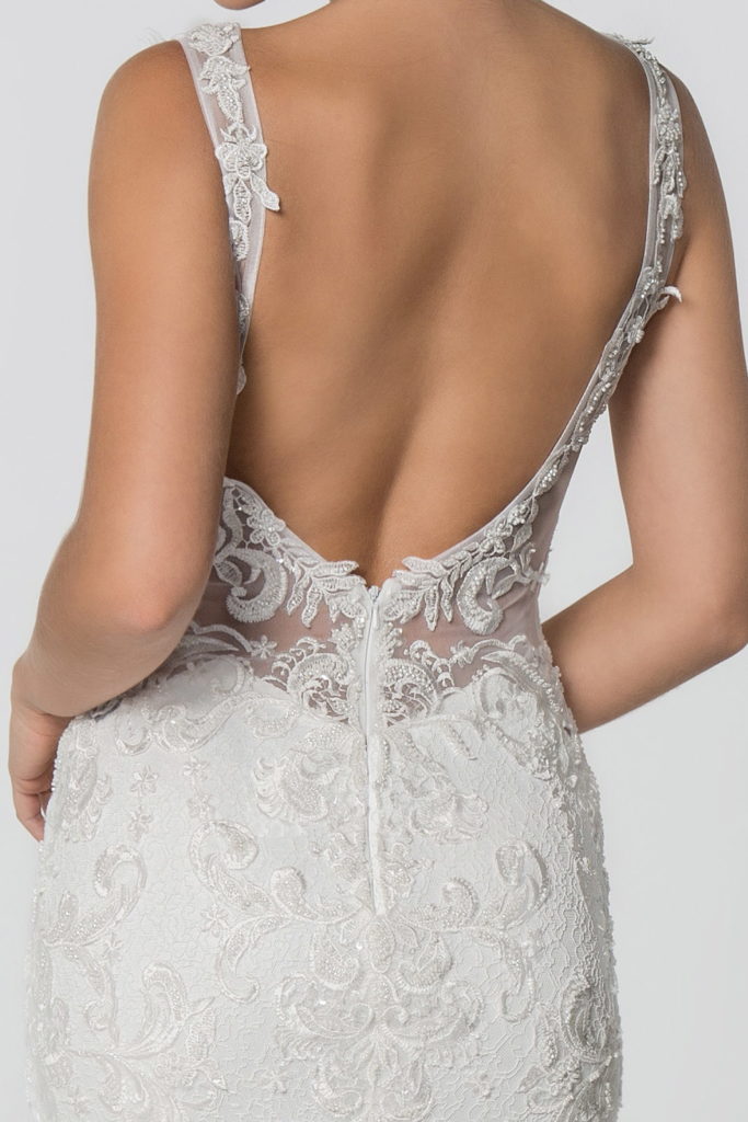 Embroidered V-Neck Sleeveless Mermaid Wedding Gown